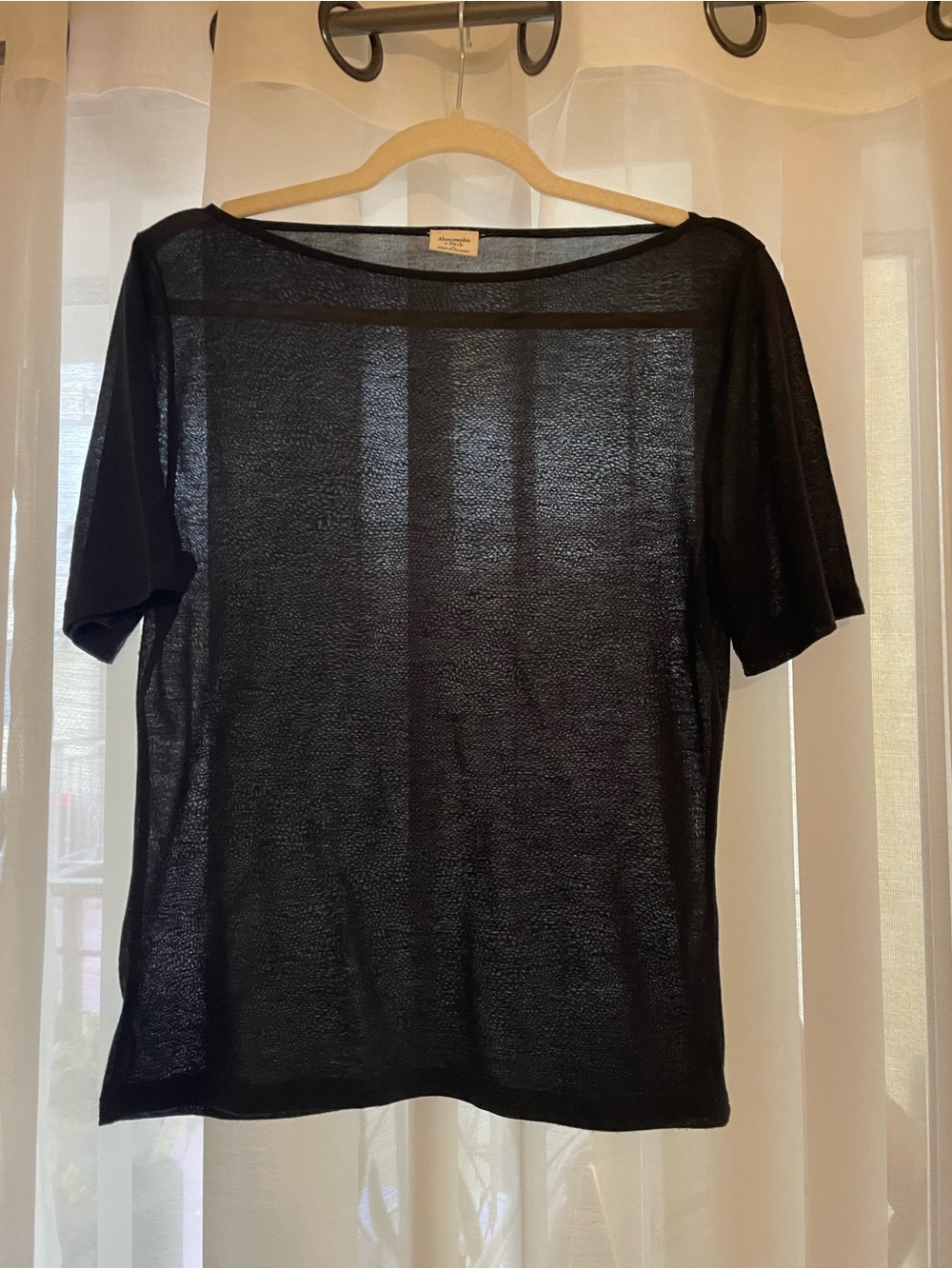Abercrombie & Fitch Sheer Half-Sleeve Slash Top - Black